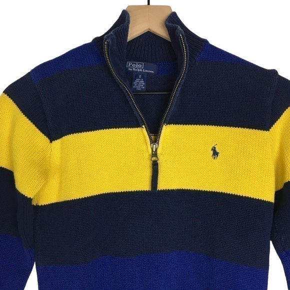 POLO by RALPH LAUREN Quarter Zip Sweater Stripe Classic Kid’s Boy’s Size Small - Picture 3 of 9